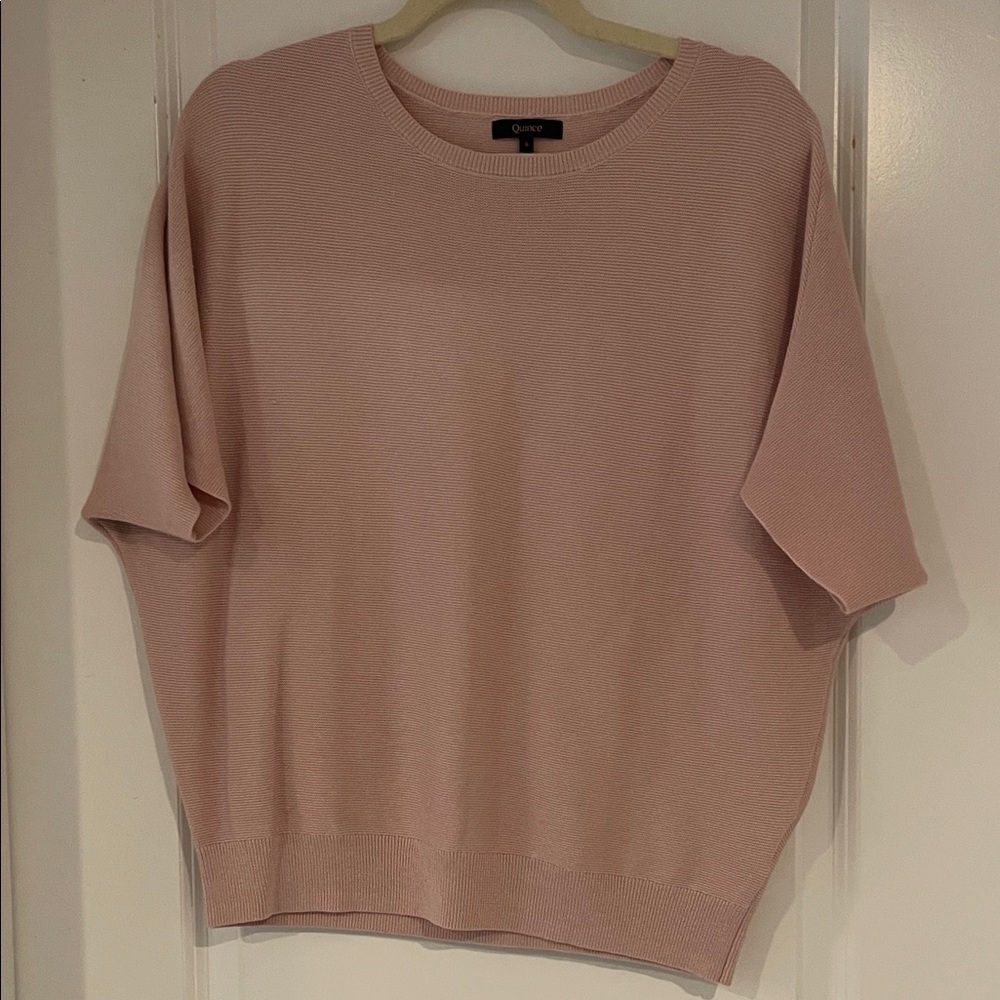 Quince Lightweight Cotton Cashmere Link Stitch Dolman Sweater Sugar Stone